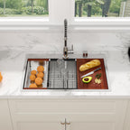 Sarlai 33in Drop In Double Bowl 50/50 Low Divide Stainless Steel Workstation Kitchen Sink