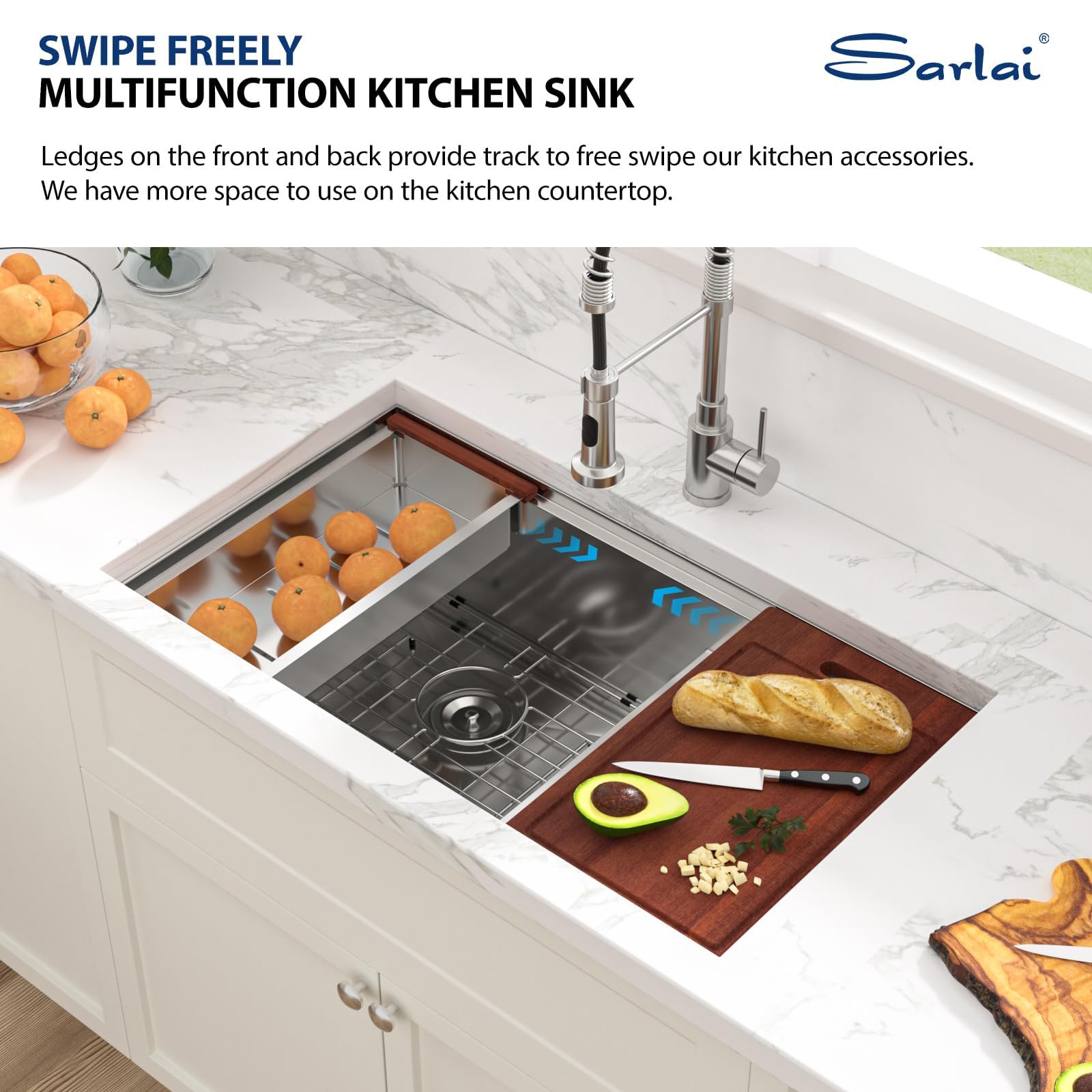 Sarlai 32''x19'' 60/40 Low Divide Double Bowl Stainless Steel Kitchen Sink, Undermount Ledge Workstation Under Counter Basin