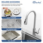 Sarlai 25''x22'' Deep Drop-In Stainless Steel Kitchen Sink, 16 Gauge Topmount Single Bowl with Cup Rinser, Soap Dispenser & Faucet