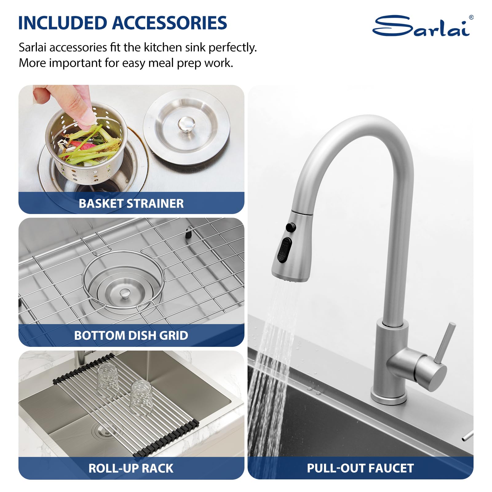 Sarlai 25''x22'' Deep Drop-In Stainless Steel Kitchen Sink, 16 Gauge Topmount Single Bowl with Cup Rinser, Soap Dispenser & Faucet