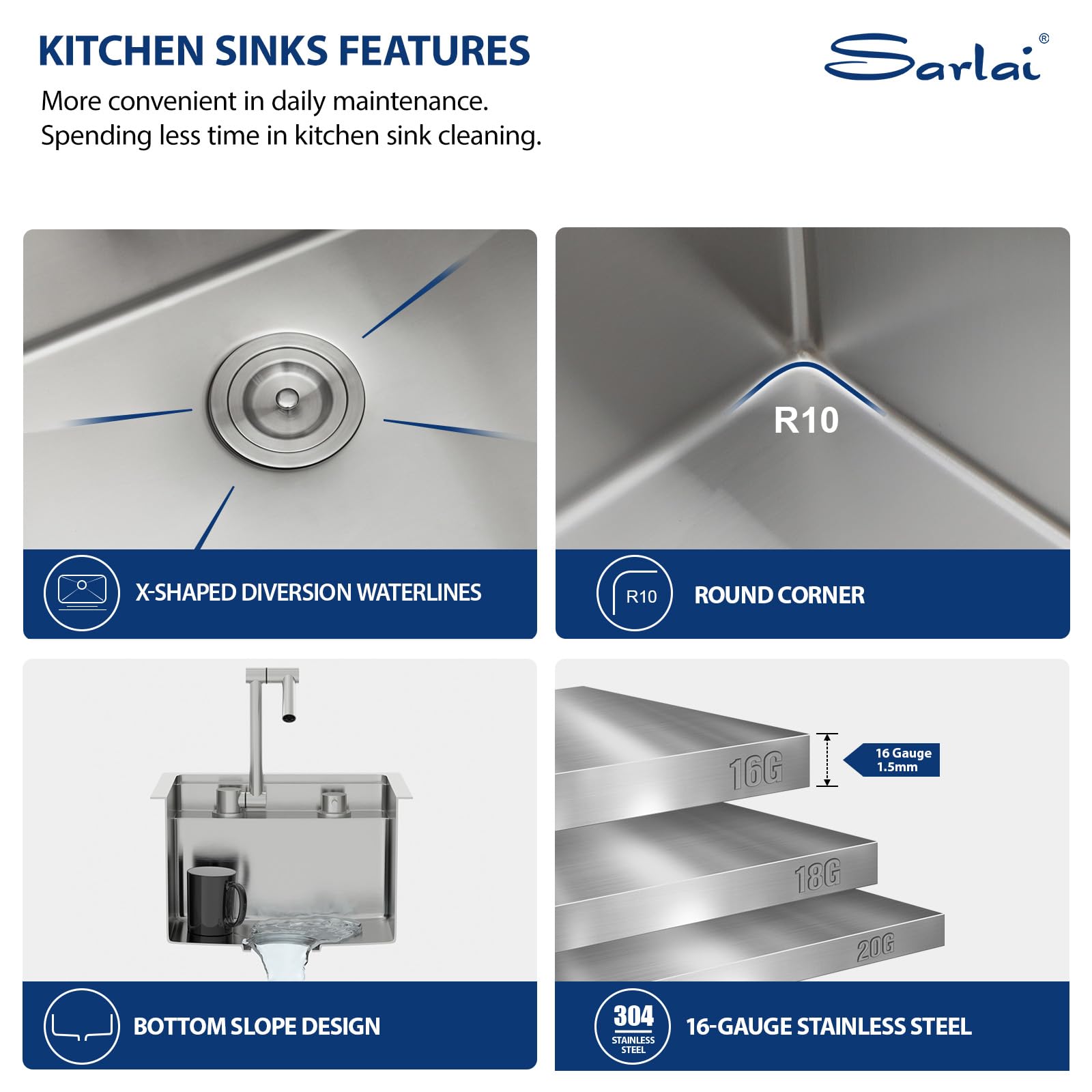 Sarlai 15'' x 17'' Stainless Steel Single Bowl Undermount Workstation Bar Sink