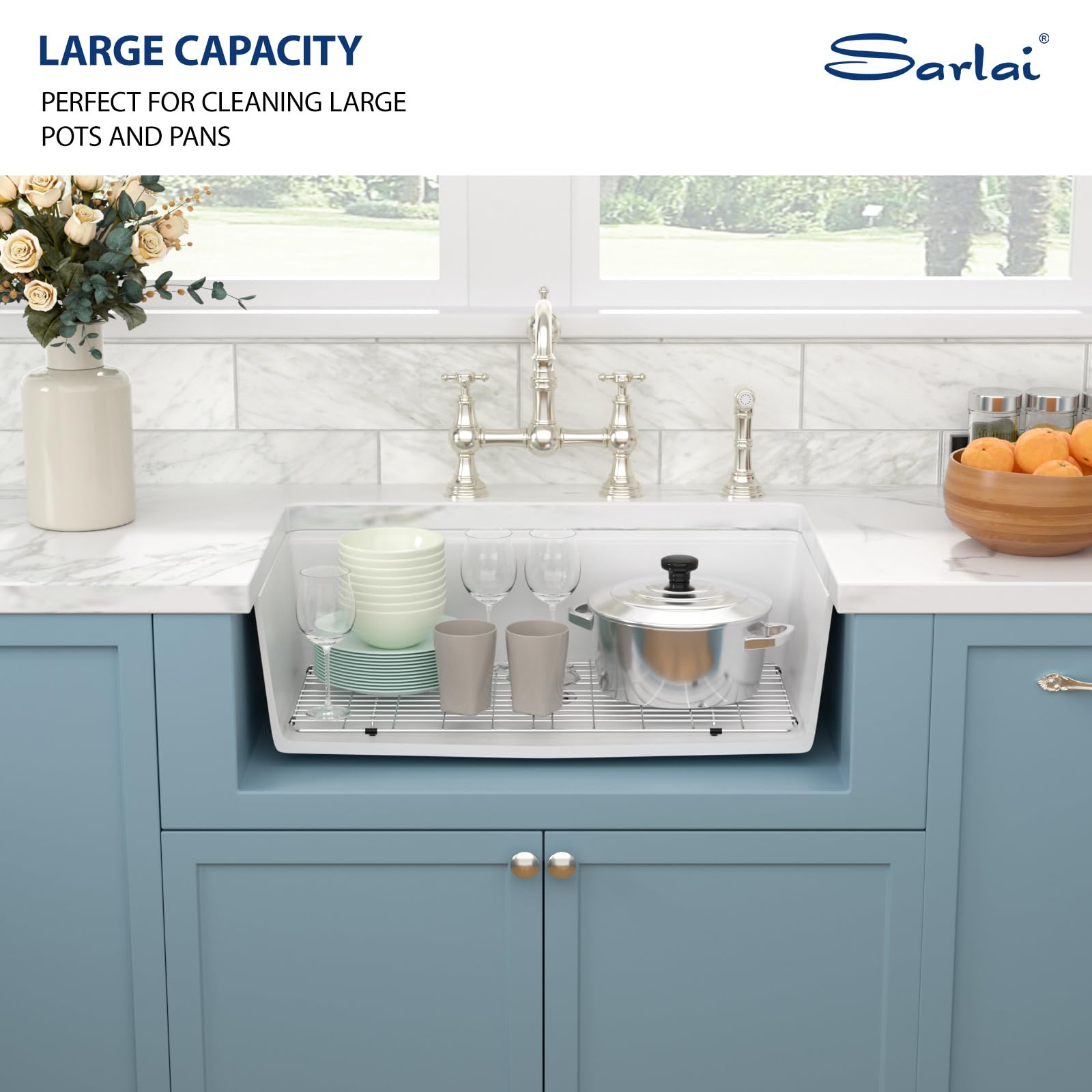 Sarlai 33in White Granite Composite Quartz Undermount Single Bowl Workstation Kitchen Sink