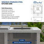 Sarlai 21'' Stainless Steel Drop-in Single Bowl Workstation Outdoor Sink