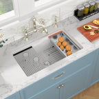 Sarlai 32''x19''x10'' White Fireclay Workstation Kitchen Sink, Dual Mount Undermount & Drop-In Single Bowl Ceramic Basin