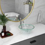 Sarlai 16.5''x16.5'' Transparent Round Tempered Glass Bathroom Vessel Sink, Countertop Basin with Faucet & Pop-up Drain Combo
