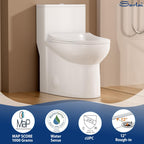Sarlai One Piece Elongated Comfort Height Bathroom Toilet, Dual Flush 1.1/1.6 GPF White Ceramic with Soft-Close Seat, 12'' Rough-In