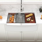 Sarlai 36''x22'' 60/40 Low Divide Double Bowl Stainless Steel Farmhouse Sink, Apron Front Undermount Workstation Farmer Kitchen Basin