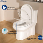 Sarlai Compact One Piece Elongated Toilet for Small Bathroom, Comfort Chair Height Dual Flush 1.1/1.6 GPF White Ceramic, 12'' Rough-In