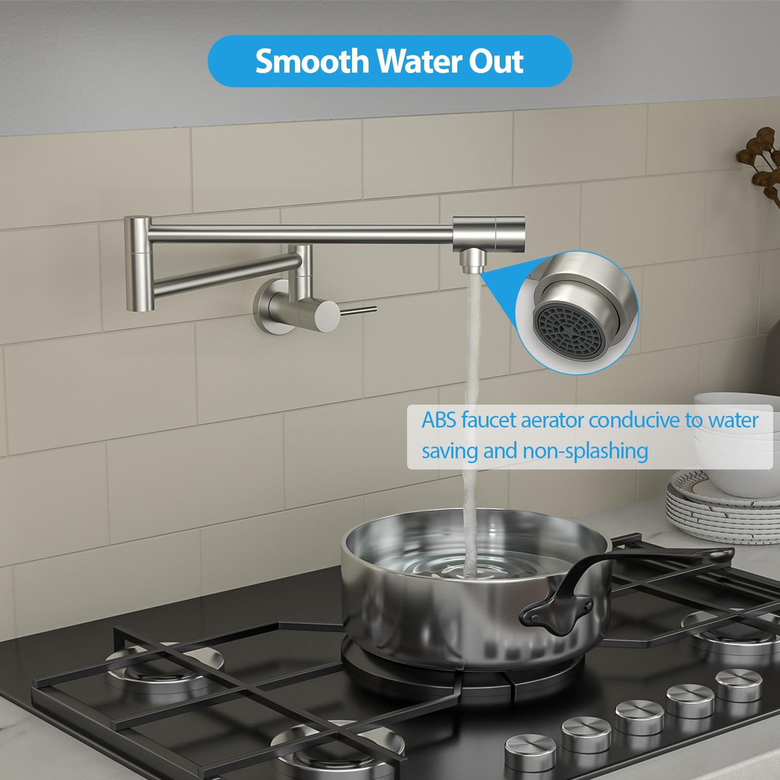 Sarlai Stainless Steel Two Handles Wall Mount Folding Stretchable Kitchen Faucet