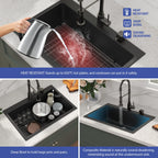 Sarlai 33in Drop In Matte Black Single Bowl Granite Quartz Composite Kitchen Sink