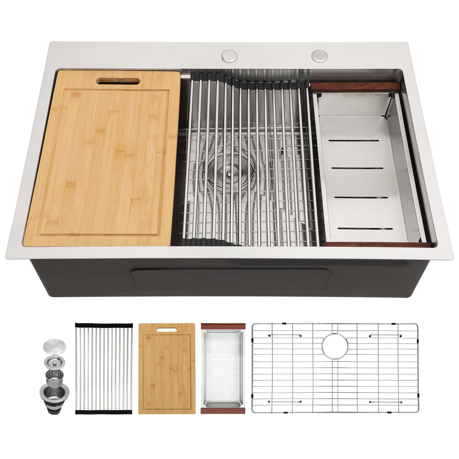Sarlai Patent 33'' x 22'' Drop In Single Bowl Stainless Steel Workstation Kitchen Sink Main image