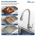 Sarlai 33''x22'' Drop-In Workstation Stainless Steel Sink, 16 Gauge Topmount Single Bowl with Cup Rinser, Soap Dispenser & Kitchen Faucet