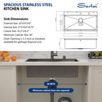 Sarlai 33in Black Drop In Single Bowl Stainless Steel Workstation Kitchen Sink