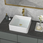 Sarlai 15'' Square Above Counter White Modern Porcelain Ceramic Bathroom Vessel Sink