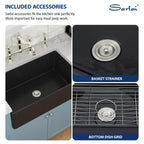 Sarlai 33'' Matte Black Fireclay Farmhouse Sink, Apron Front Single Bowl Ceramic Porcelain Kitchen Farmer Basin