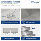 Sarlai 36in Double Bowl 50/50 Low Divide Apron Front Under Counter Stainless Steel Workstation Farmhouse Kitchen Sink