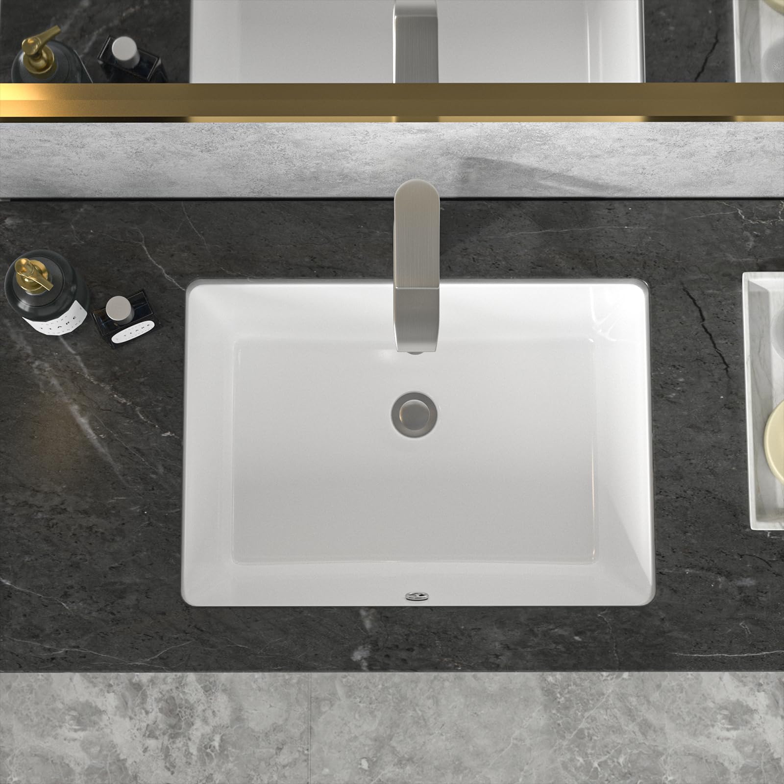 Sarlai Undermount Bathroom Sink - 20 x 14.5 inch Rectangular Vessel Sink Undermount Sink Modern White Ceramic Rectangle Sink, Under Counter Vanity Sink Art Basin with Overflow