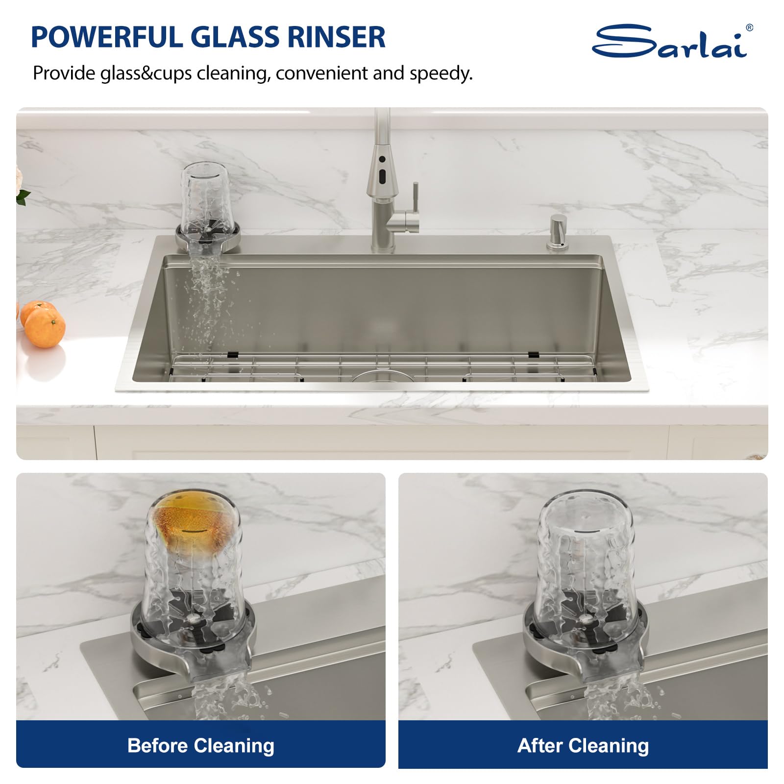 Sarlai 33''x22'' Drop-In Workstation Stainless Steel Sink, 16 Gauge Topmount Single Bowl with Cup Rinser, Soap Dispenser & Kitchen Faucet