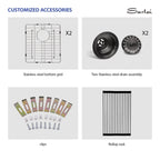 Sarlai 33 Inch Black Undermount 50/50 Double bowl Stainless Steel Kitchen Sink with Accessories