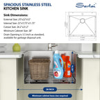 Sarlai 25'' x 22'' Stainless Steel Drop-in Single Bowl Laundry Deep Utility Sink