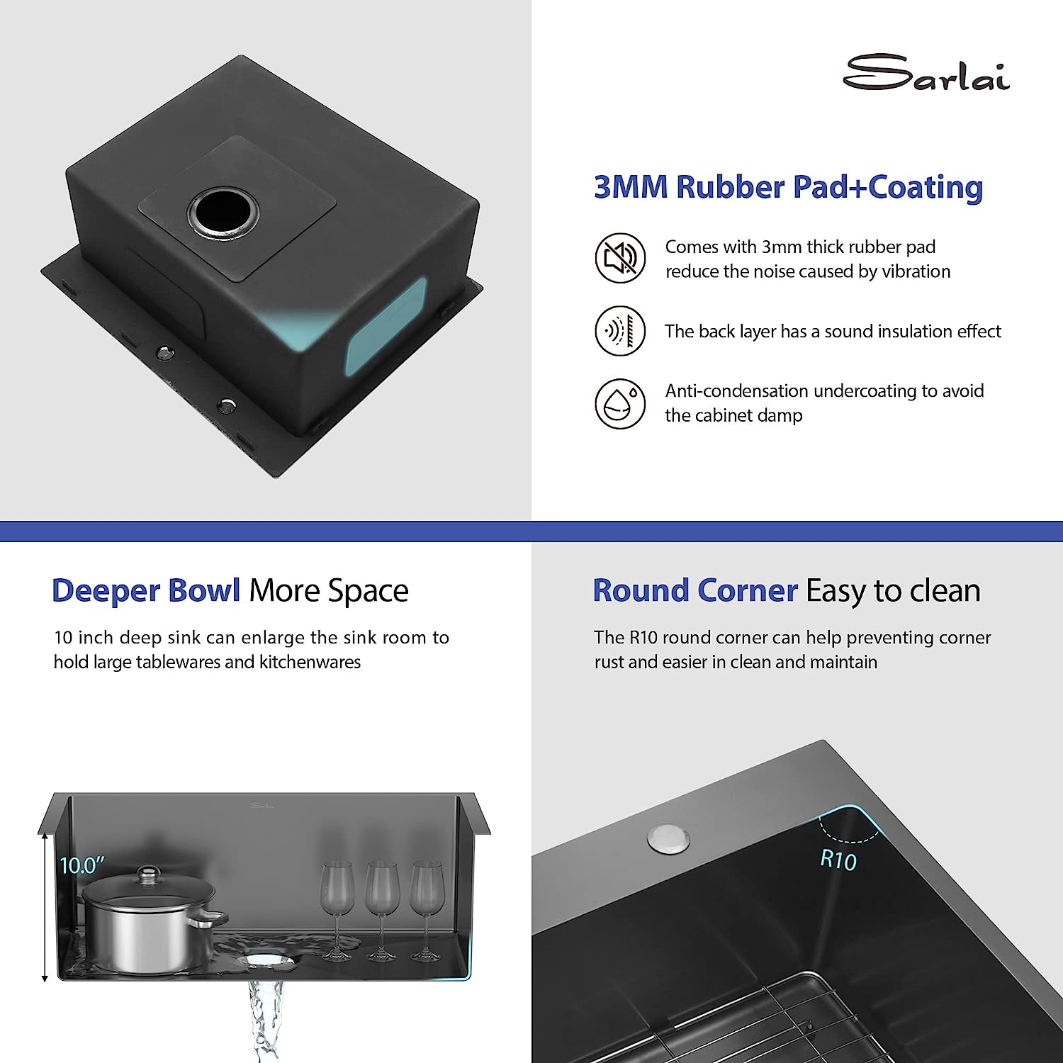 Sarlai 28'' Stainless Steel Topmount Gunmetal Black Single Bowl Kitchen Sink