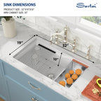 Sarlai 32''x19''x10'' White Fireclay Workstation Kitchen Sink, Dual Mount Undermount & Drop-In Single Bowl Ceramic Basin