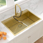 Sarlai 33''x22'' Gold Nano PVD Drop-In Workstation Kitchen Sink, 16 Gauge Stainless Steel Topmount Single Bowl with Pull-out Kitchen Faucet
