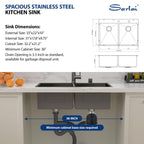 Sarlai 33in Double Bowl 50/50 Black Drop-in Stainless Steel Kitchen Sink