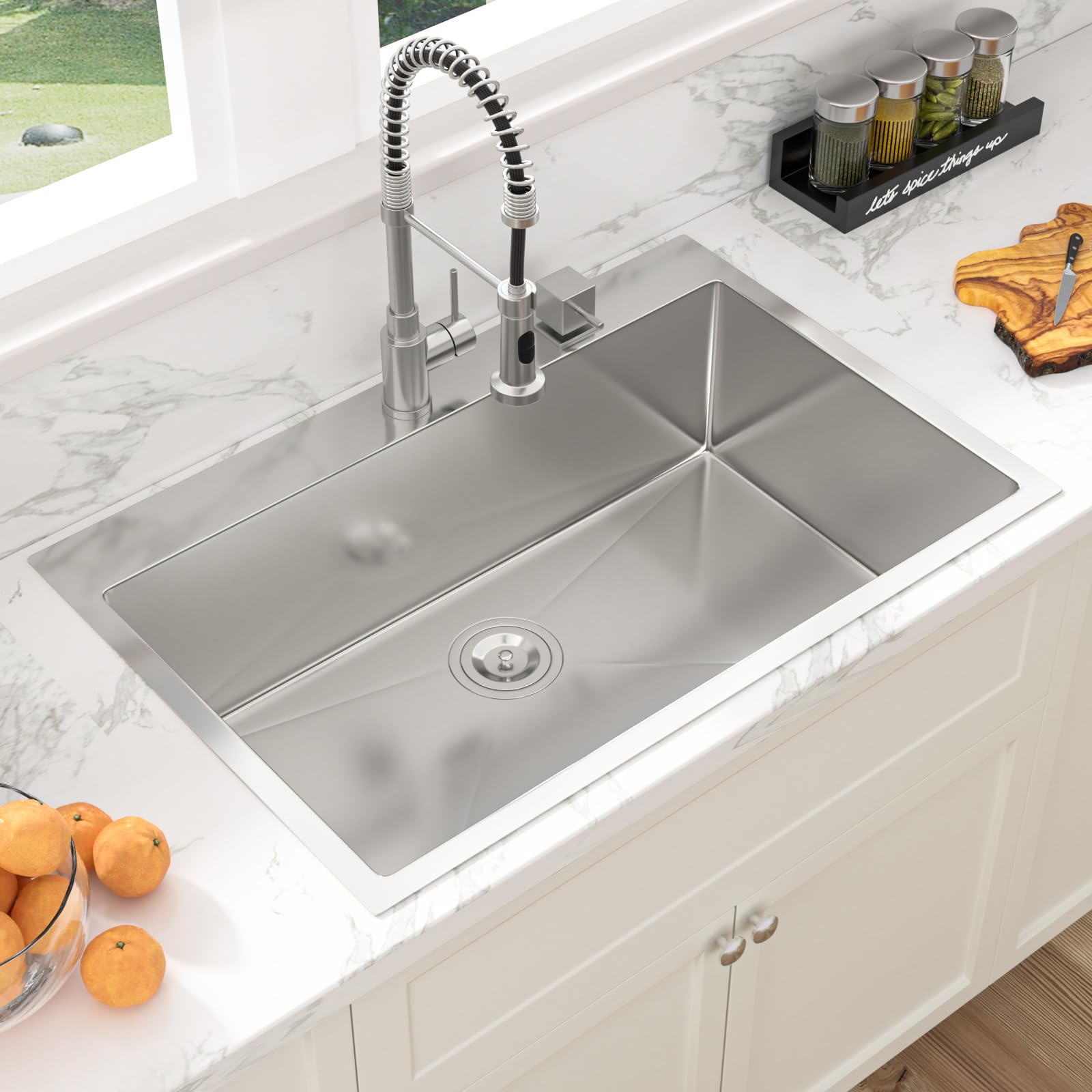 Sarlai 33'' Stainless Steel Drop-In Single Bowl Double Hole Kitchen Sink Secondary image