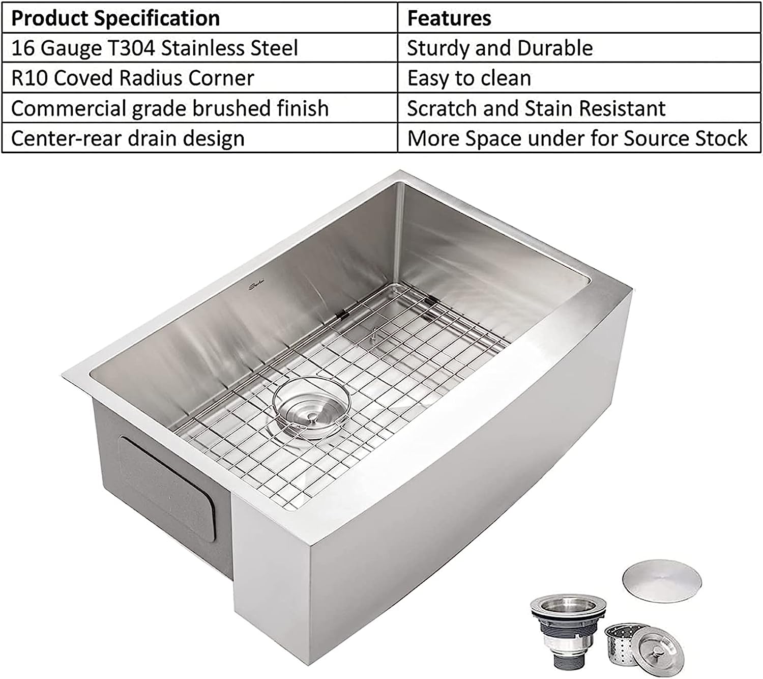 Sarlai 33'' x 21'' Stainless Steel Apron Front Single Bowl Farmhouse Sink