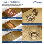 Sarlai 45'' Gold NANO-Tech Undermount Workstation Kitchen Sink, 16 Gauge Stainless Steel Round Corner Single Bowl Basin