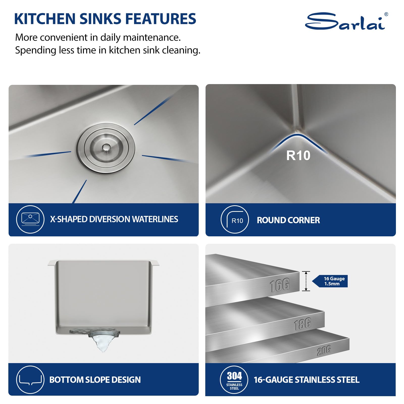 Sarlai 14'' x 18'' Stainless Steel Single Bowl Undermount Bar Sink