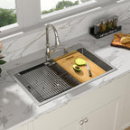 Sarlai 33'' x 22'' Drop In Single Bowl Stainless Steel Workstation Kitchen Sink with Z Shape Ledge