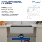 Sarlai 33in Apron Front Single Bowl Workstation Stainless Steel Farmhouse Kitchen Sink