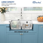 Sarlai 33''x19'' 50/50 Low Divide Double Bowl White Granite Composite Kitchen Sink, Undermount Ledge Workstation Quartz Classic Under Counter Basin