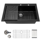Sarlai 33in Drop In Matte Black Single Bowl Granite Quartz Composite Kitchen Sink