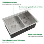 Sarlai 28in Undermount Double Bowl 60/40 Low Divide Stainless Steel Kitchen Sink