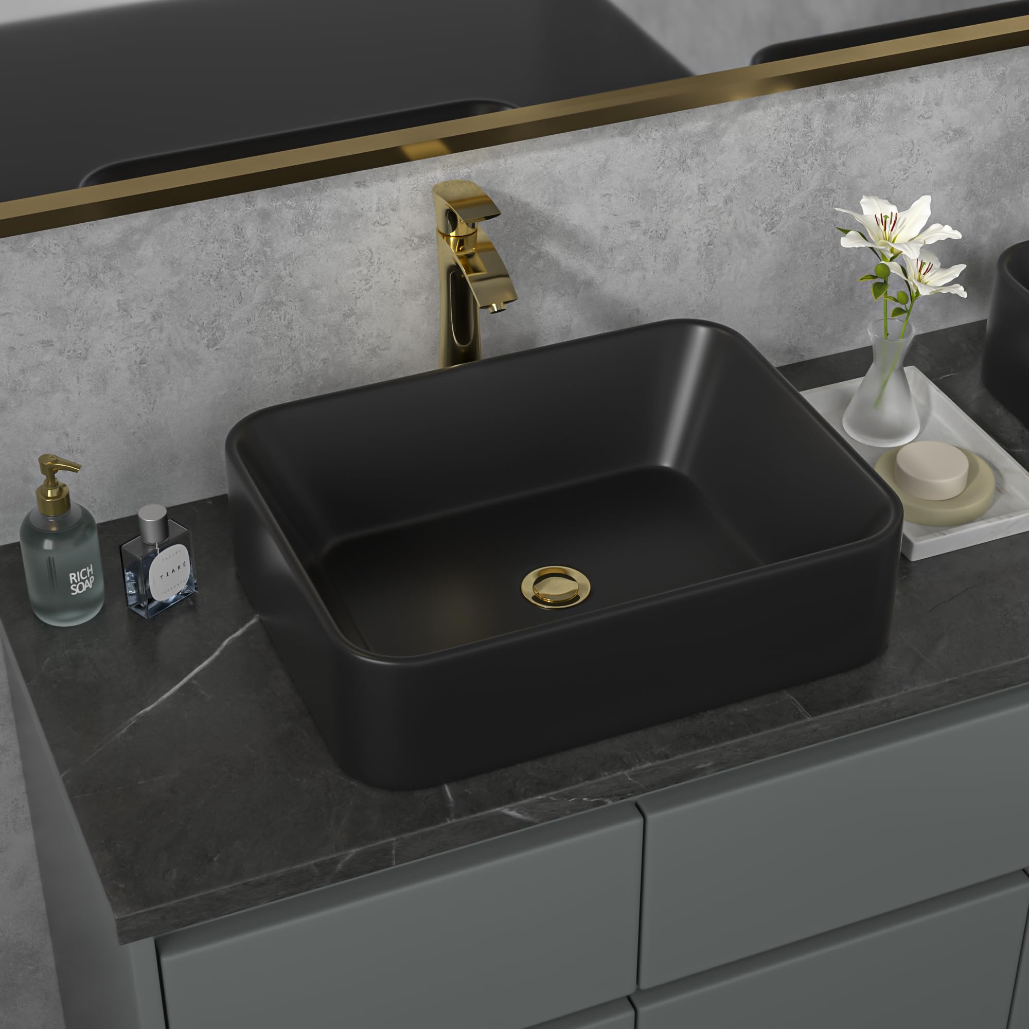 Sarlai 19''x15'' Above Counter Rectangular Black Porcelain Ceramic Bathroom Vessel Sink Secondary image