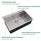 Sarlai 33'' x 22'' Drop In Single Bowl Stainless Steel Workstation Kitchen Sink with Z Shape Ledge