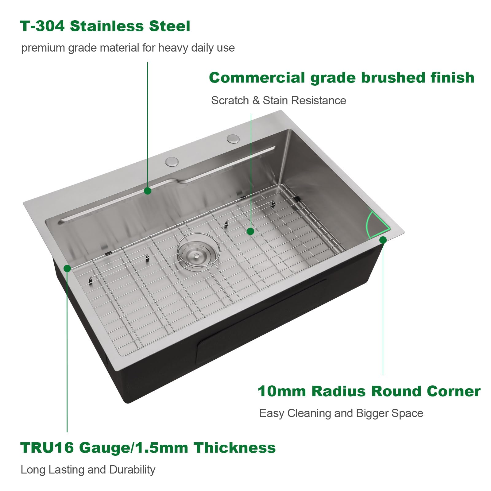 Sarlai 33'' x 22'' Drop In Single Bowl Stainless Steel Workstation Kitchen Sink with Z Shape Ledge