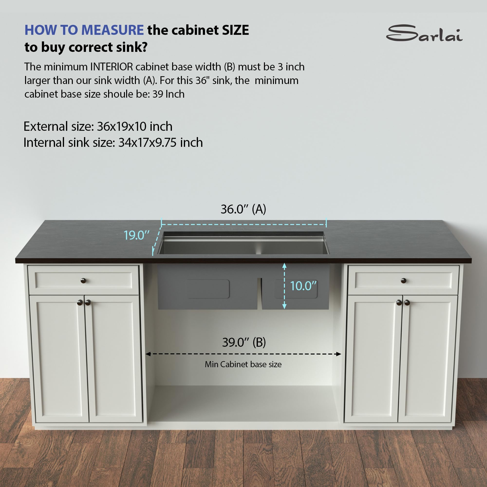 Sarlai 36in Undermount Double Bowl  60/40 Low Divide Workstation Stainless Steel Kitchen Sink