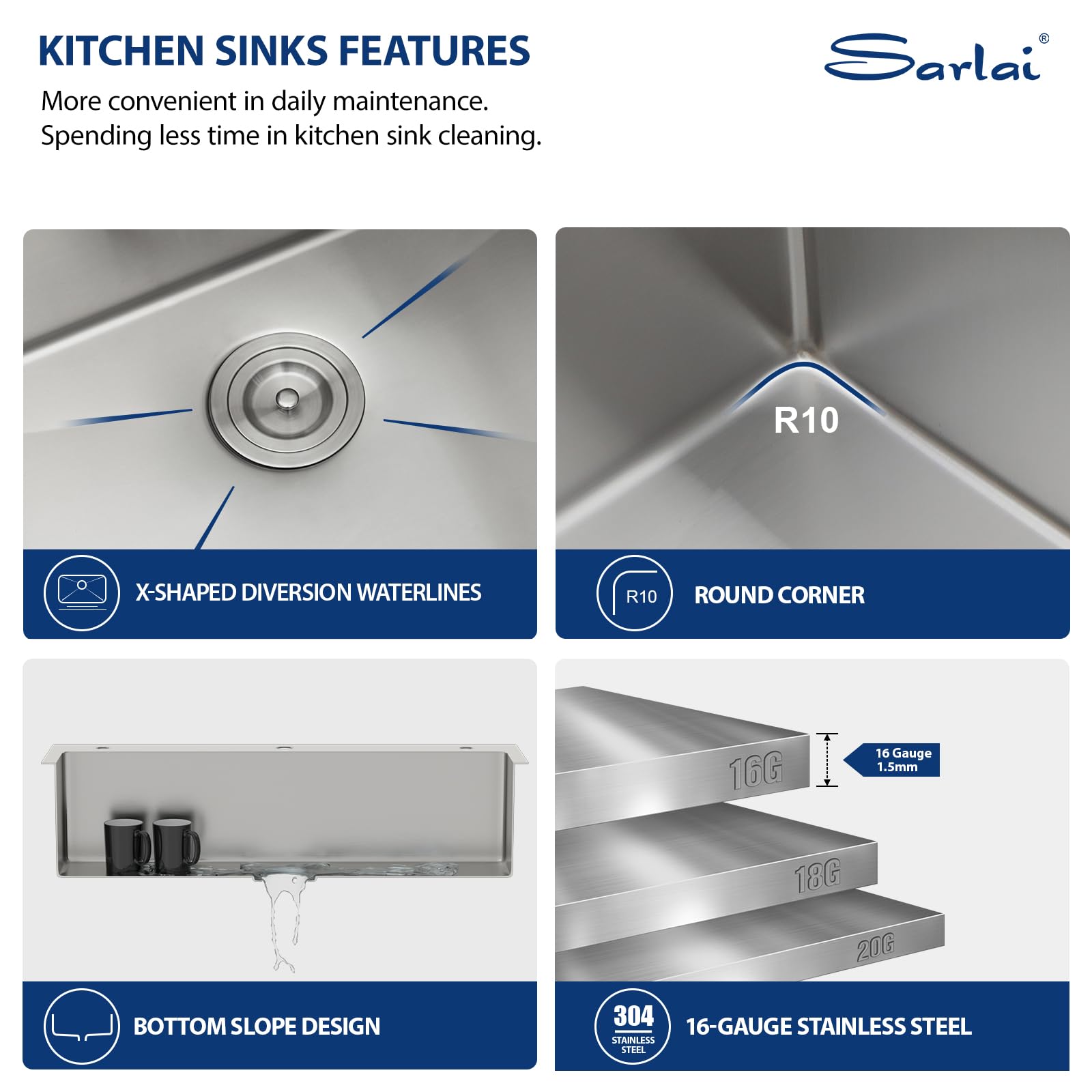 Sarlai 33''x22'' Deep Drop-In Stainless Steel Kitchen Sink, 16 Gauge Topmount Single Bowl with Cup Rinser, Soap Dispenser & Faucet