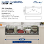 Sarlai 45''x19'' Extra Large Undermount Workstation Kitchen Sink, 16 Gauge Stainless Steel Deep Single Bowl Under Counter Basin