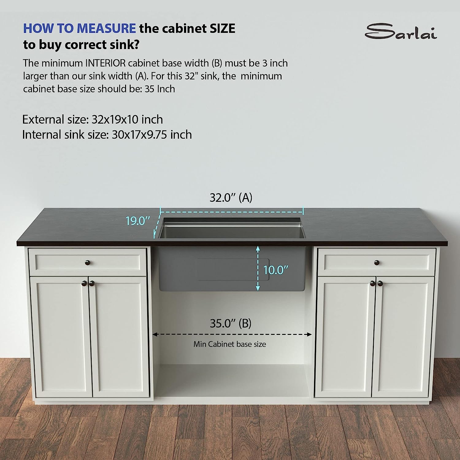 Sarlai 32'' Stainless Steel Single Bowl Undermount Workstation Kitchen Sink