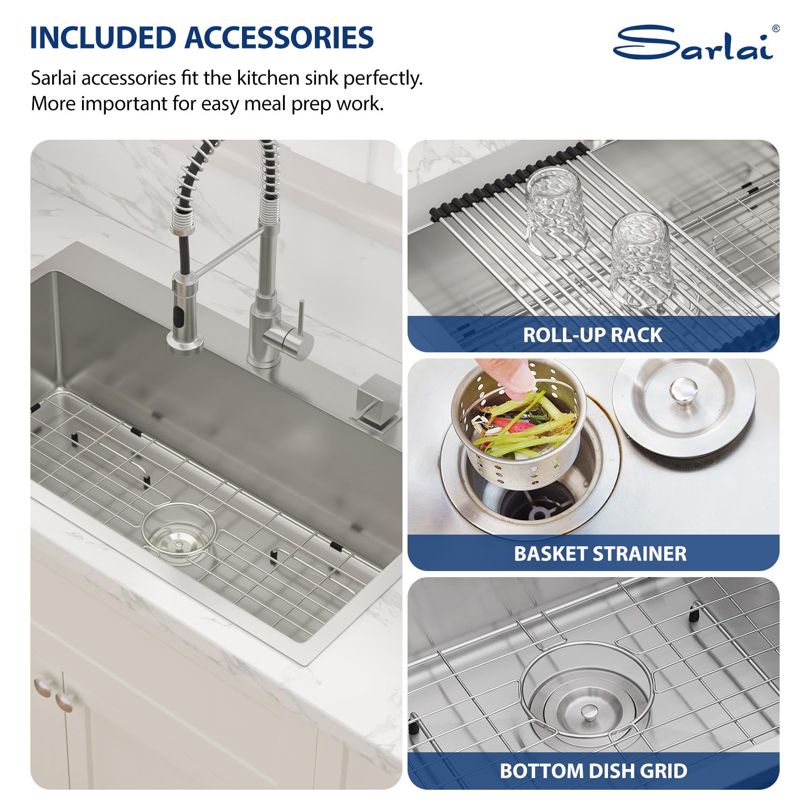 Sarlai 33in Drop In Single Bowl Stainless Steel Kitchen Sink