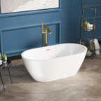Sarlai Modern Oval White Acrylic Freestanding Bathtub with Chrome Drain and Overflow