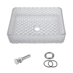 Sarlai 17.5''x13'' Diamond Rectangular Tempered Glass Bathroom Vessel Sink, Countertop Basin with Pop-up Drain Combo