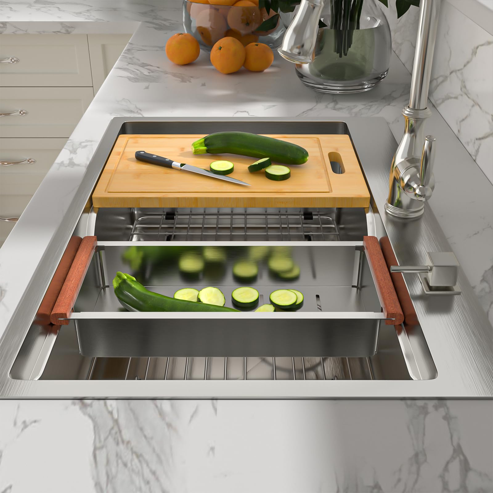 Sarlai 33'' x 22'' Drop In Single Bowl Stainless Steel Workstation Kitchen Sink with Z Shape Ledge