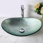 Sarlai Modern Artistic Tempered Glass Bathroom Vessel Sink, Countertop Bowl Basin for Lavatory Vanity Cabinet