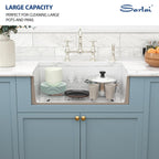 Sarlai 36''x20'' Reversible Apron Front White Fireclay Farmhouse Sink, Single Bowl Vitreous Porcelain Farm Kitchen Basin